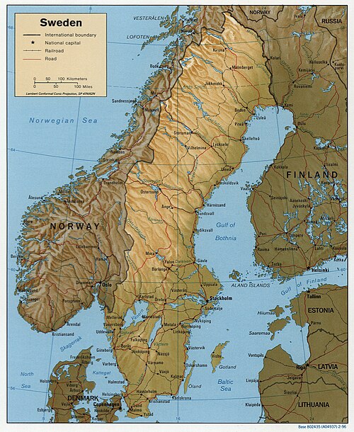 Mapa Szwecji, CIA, 1996