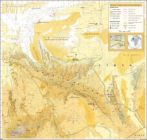 Mapa Tassili n'Ajjer i okolic