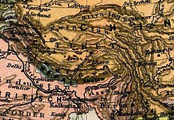 Mapa Tybetu z encyklopedii Meyersa
