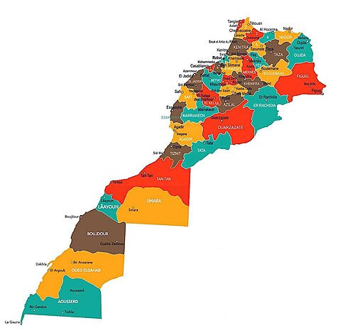 Mapa organizacji terytorialnej Maroka