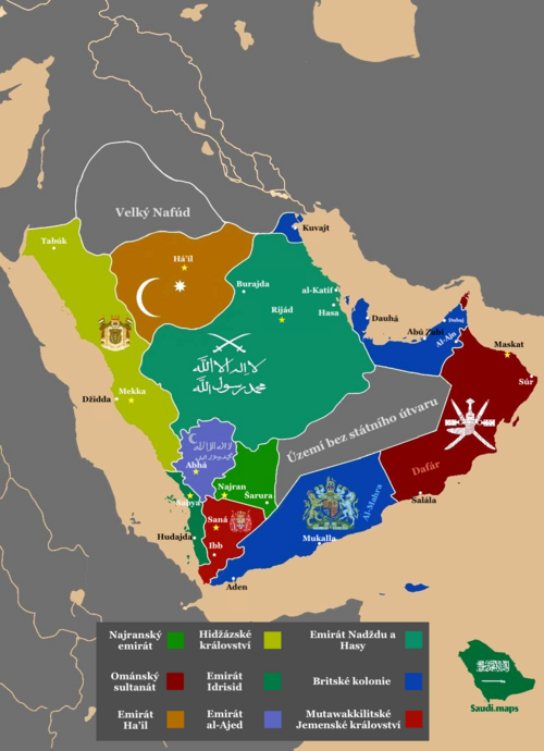 Mapa Półwyspu Arabskiego 1918