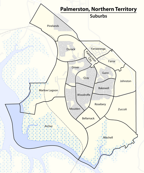Mapa przedmieść Palmerstonu, Terytorium Północne