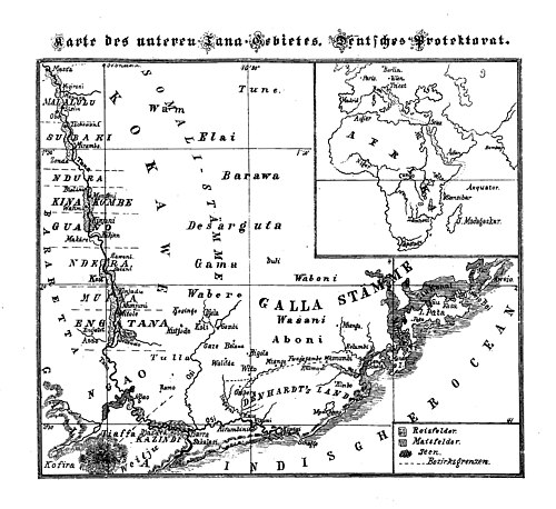 Mapa dolnego terytorium Tany. Niemiecki protektorat