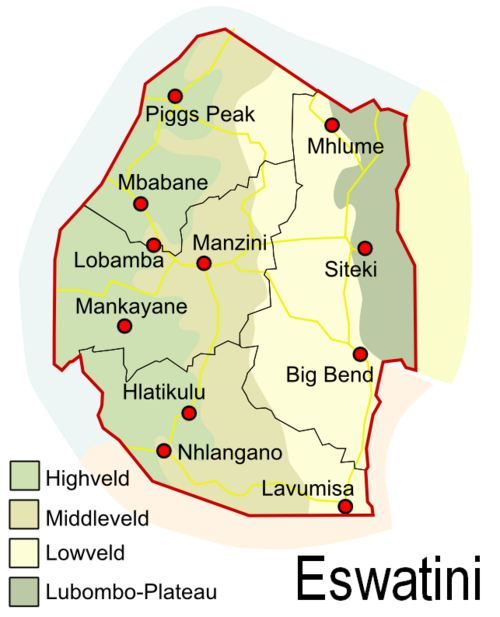 Mapa stref topograficznych Eswatini