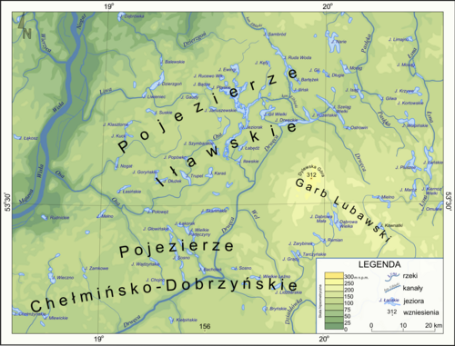 Mapa Pojezierza Iławskiego i Garbu Lubawskiego