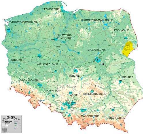 Mapa Polski z jeziorem podlaskim