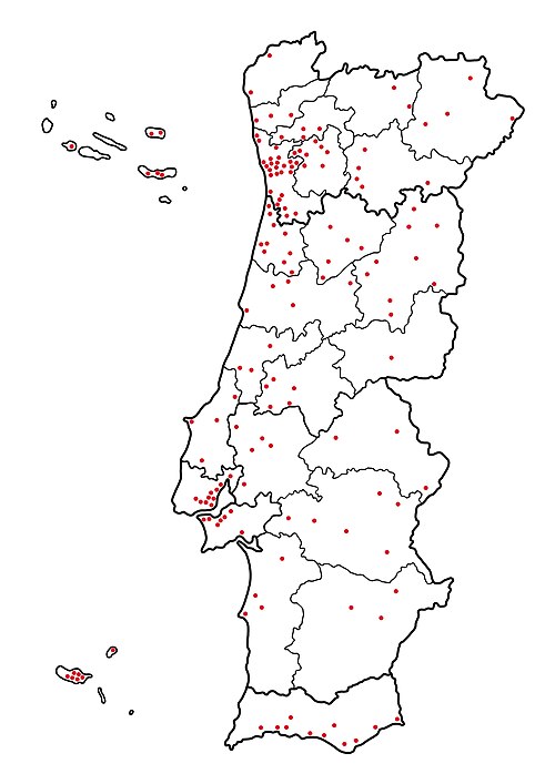 Mapa miast Portugalii