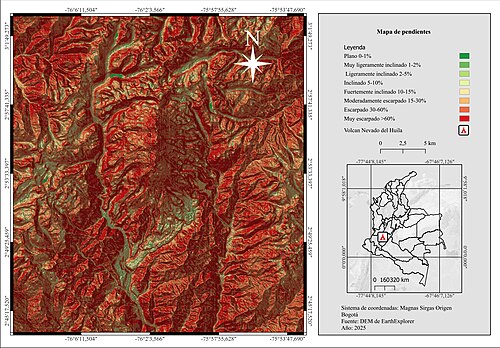 Mapa nachyleń - Nevado del Huila