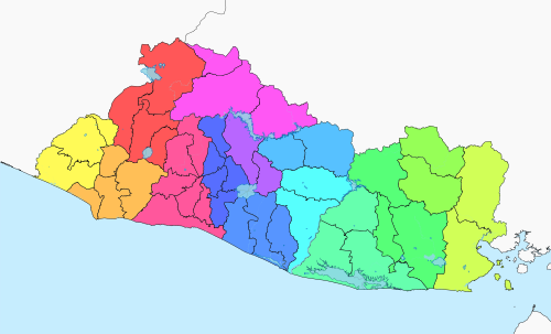 Mapa Salwadoru (gminy i departamenty)