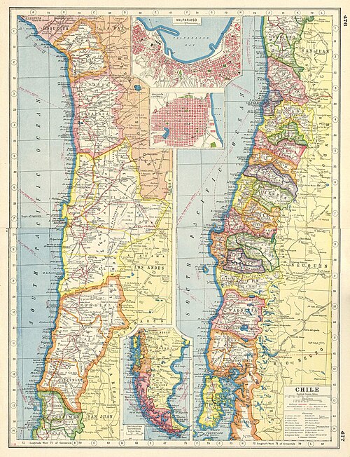 Mapa prowincji Chile w 1920 roku