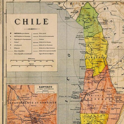 Mapa północnego Chile z końca XIX wieku