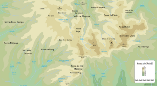 Mapa topograficzna Serra de Rubió