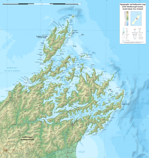 Mapa topograficzna Marlborough Sounds