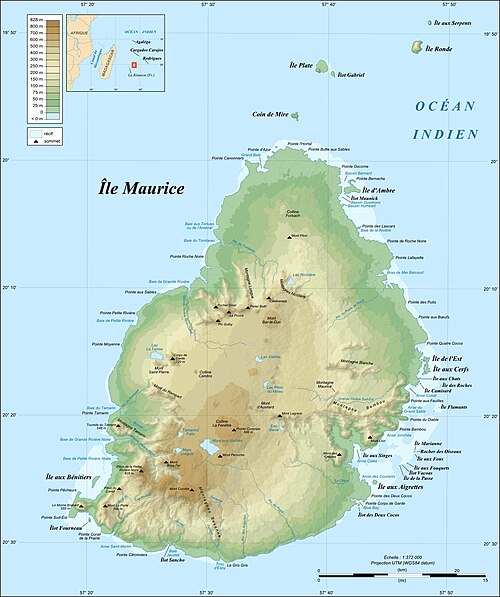 Mapa topograficzna wyspy Mauritiusa-fr