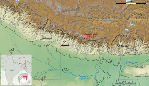 Lokalizacja Mount Everest na mapie Himalajów