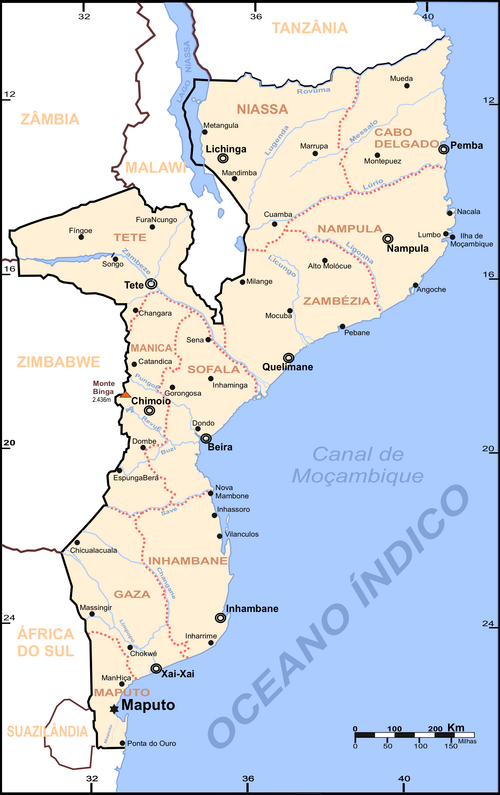 Mapa miast Mozambiku