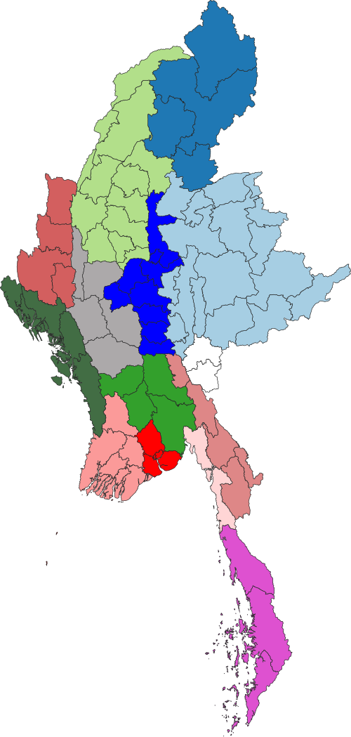 Mapa dystryktów Myanmar 2008-2021