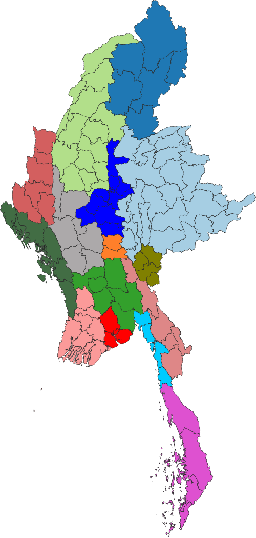 Mapa dystryktów Myanmar 2022