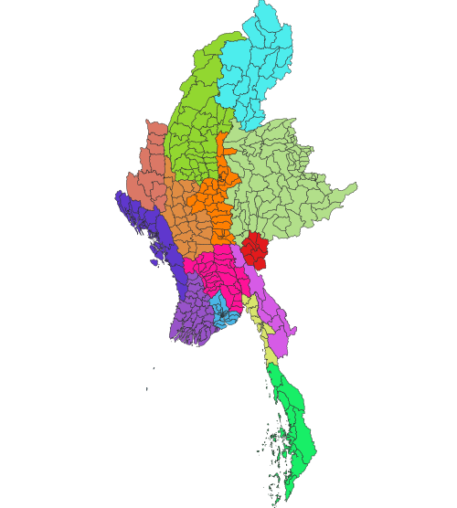 Mapa townshipów Myanmar