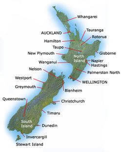 Mapa topograficzna NZ ze stolicami ludności
