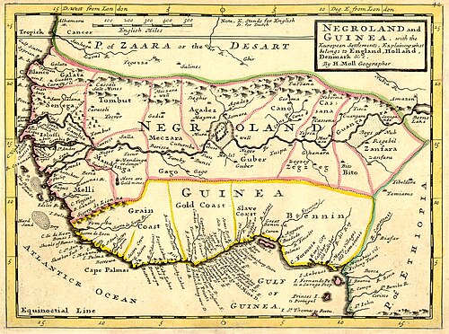 Negroland i Gwinea z europejskimi osadami, 1736