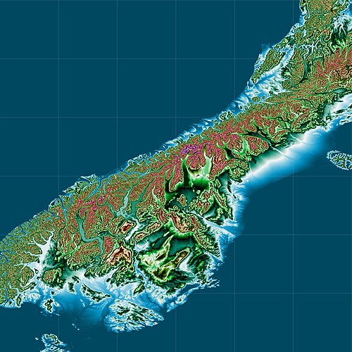 Mapa topograficzna Wyspy Południowej