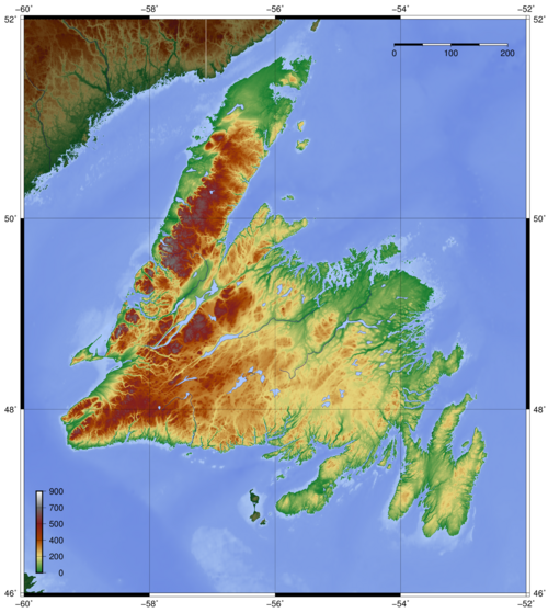 Mapa topograficzna Nowa Fundlandii