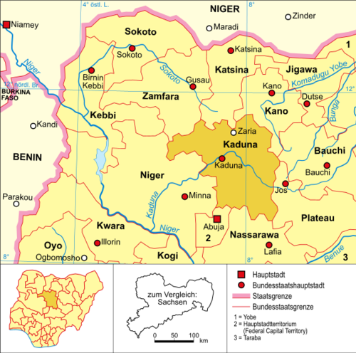 Nigeria - Mapa polityczna Kaduna
