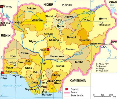 Nigeria - Mapa polityczna angielska