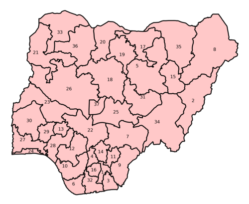 Nigeria - Mapa numerowana