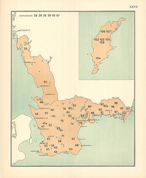 Mapa przeglądu Skanii, Halandu, Blekkingu i Gotlandu