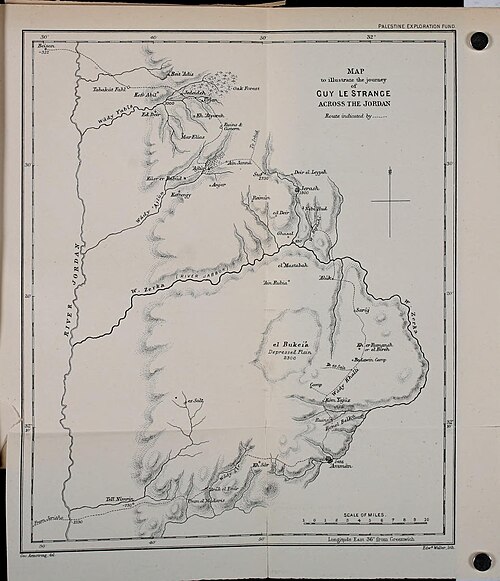 Mapa trasy Guy Le Strange przez Jordanię