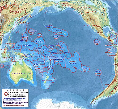 Ocean Spokojny mapa krajów oceańskich LAEA