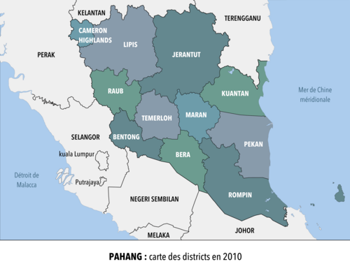 Pahang - Mapa dystryktów z 2010