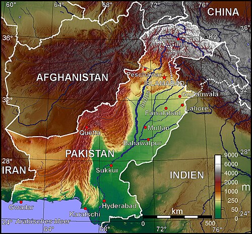 Mapa topograficzna Pakistanu