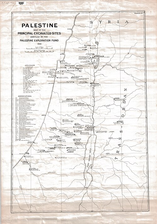 Palestyna - mapa głównych wykopalisk