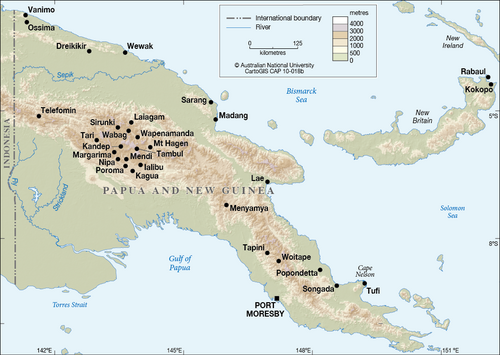 Mapa Papua Nowej Gwinei z reliefem kolorowym