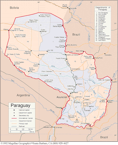 Mapa polityczna Paraguaju