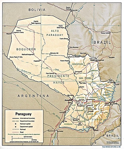 Mapa rzeźby terenu Paraguaju 1998