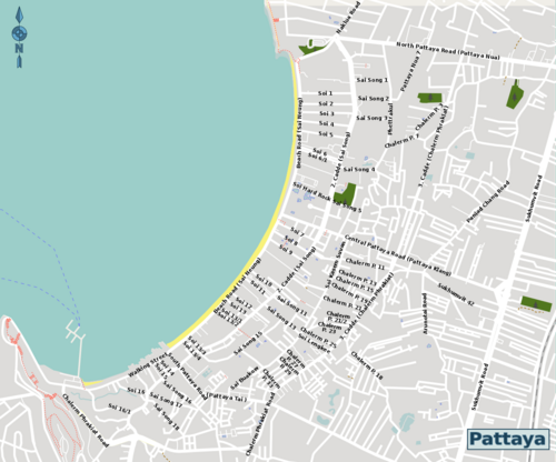 Mapa centrum Pattaya