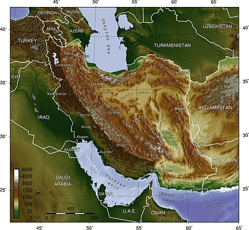 Mapa topograficzna Płaskowyżu Perskiego