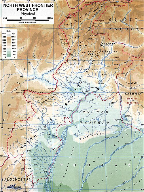 Mapa fizyczna NWFP