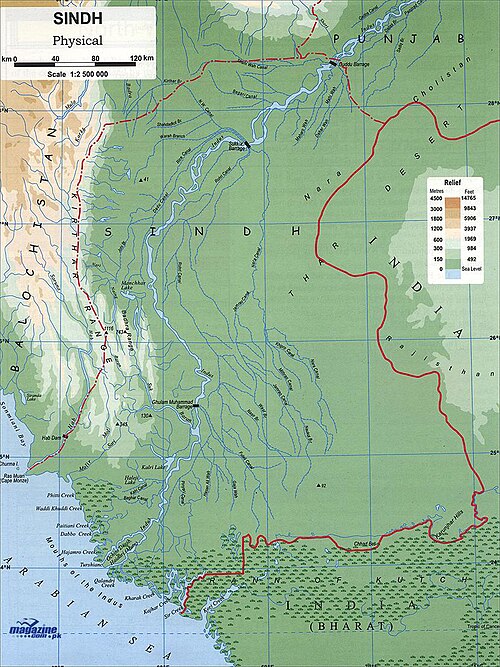 Mapa fizyczna Sindhu