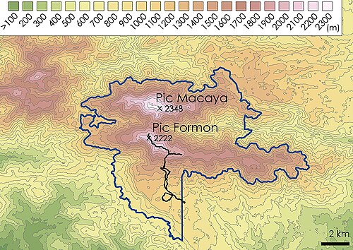 Mapa topograficzna szczegółów Parku Narodowego Pic Macaya