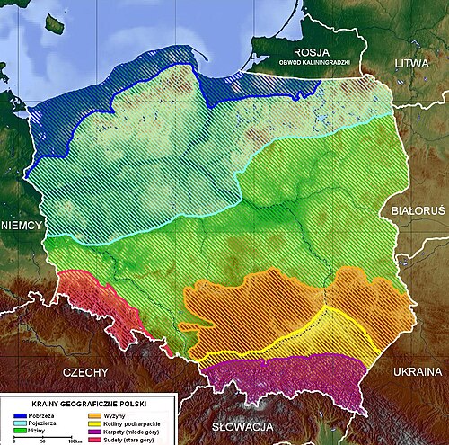 Polska mapa topo geograficznie