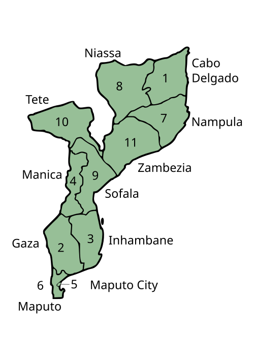 Prowincje Mozambiku z etykietami