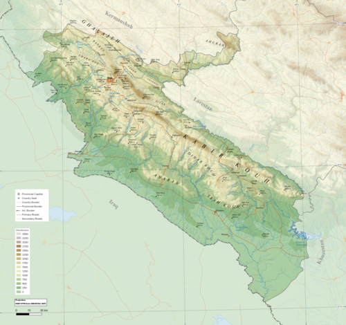Mapa terenu prowincji Ilam