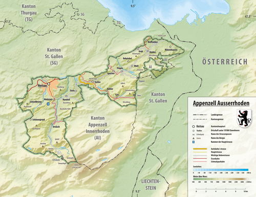 Mapa rzeźby kantonu Appenzell