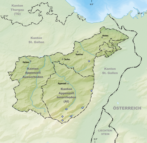 Mapa rzeźby jezior Appenzell