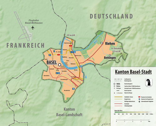 Mapa reliefowa Basel-Stadt
